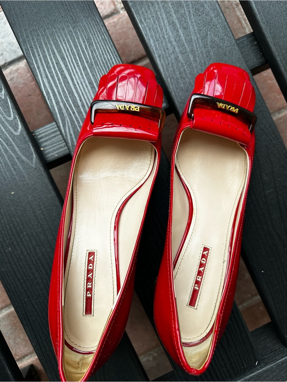 Prada Red Patent leather Fringe Block Heel Pumps - Picture 15 of 16